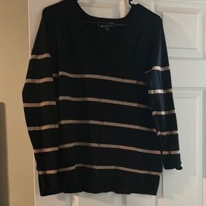 Black and Tan Striped V-Neck Sweater